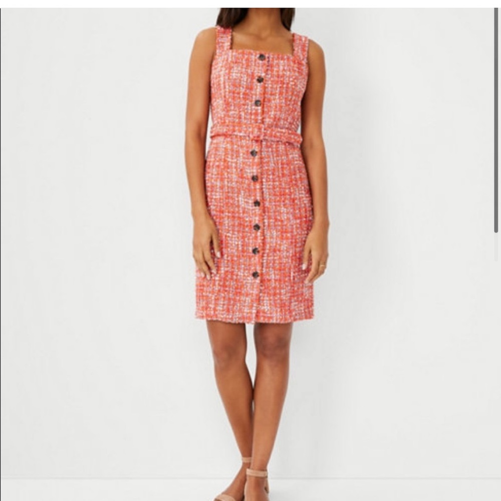 Ann Taylor - Tweed Button Sheath Dress in Orange Spark